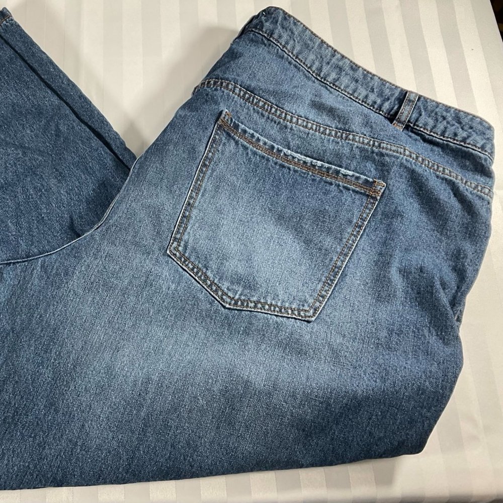 Ladies Med Wash Pre-distressed Wide Leg Jeans